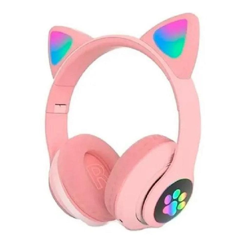 Fone  Headphone  Gatinho Orelhas De Led Dobrável Rosa