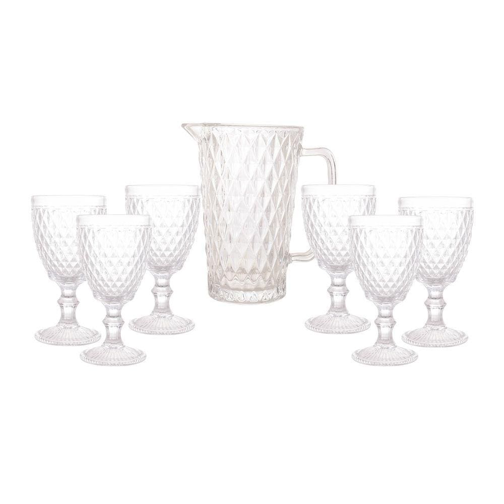 Cj Jarra 1 L C/ 6 Taças de Vidro 325ml Bico de Abacaxi Transparente Lyor