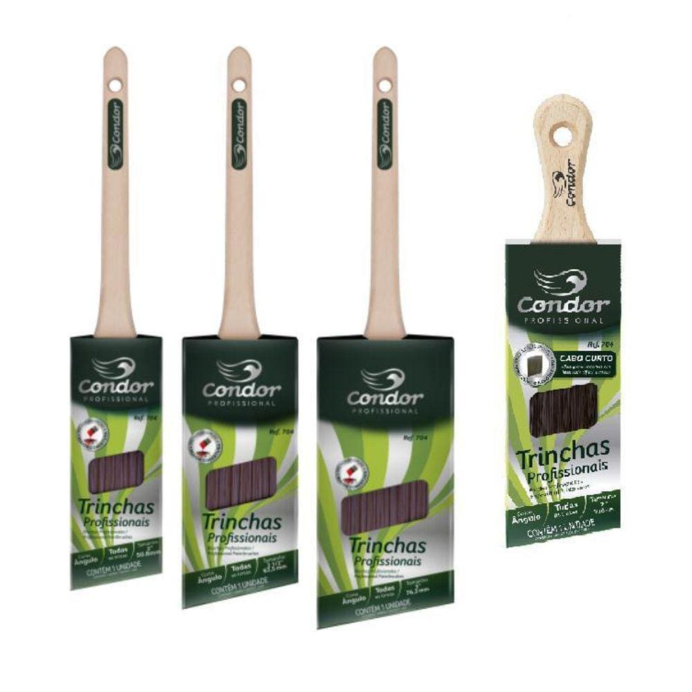 Kit 4 Pincel Trincha Angular Recorte Pro 704 706 Condor