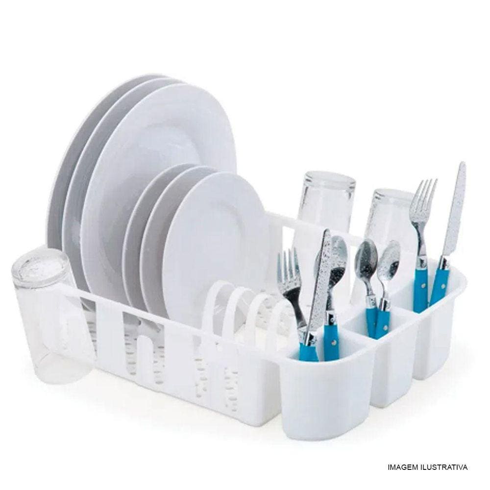 Escorredor De Pratos Talheres E Copos 42,5Cm Plástico Branco