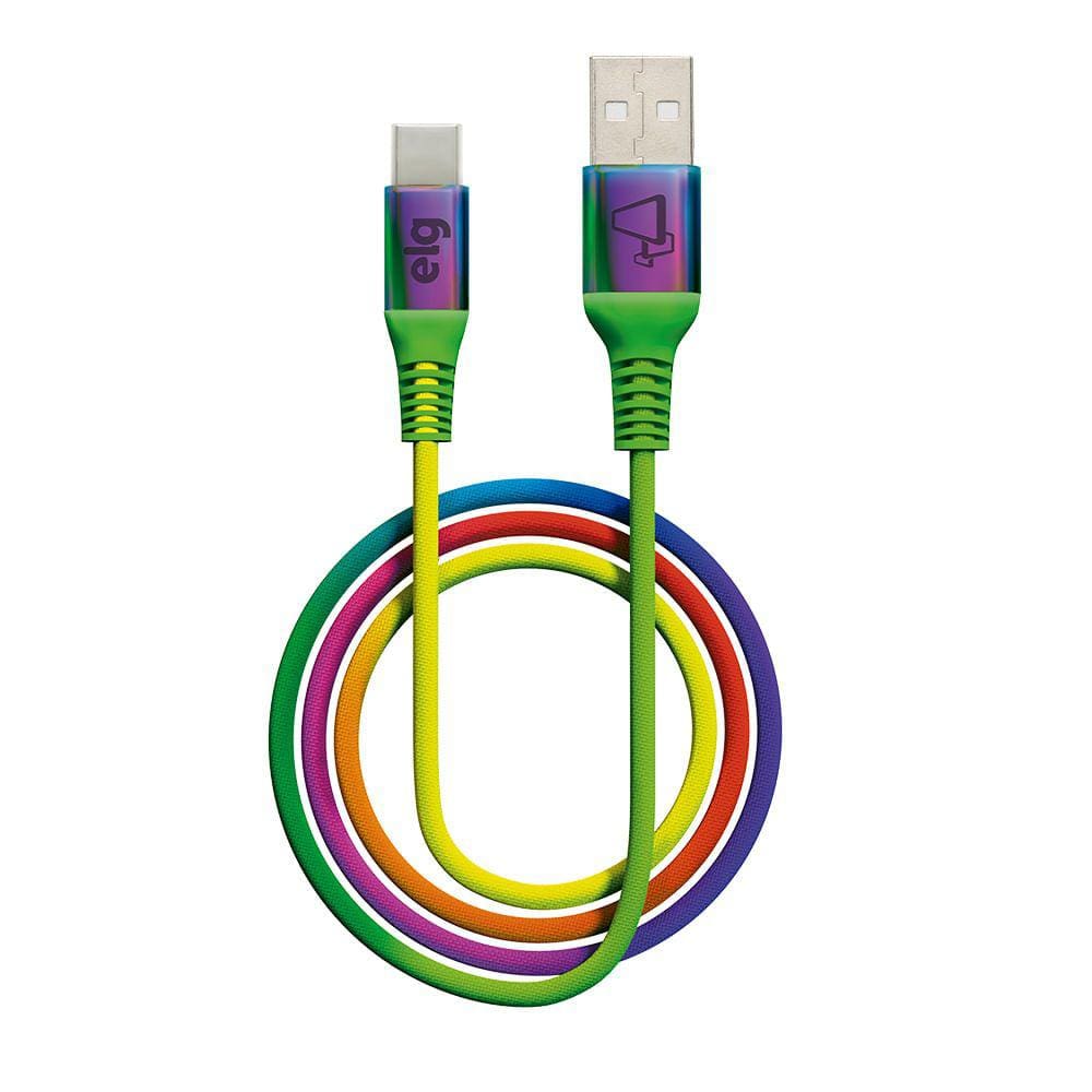 Cabo Usb Tipo-C Raiinbow - Recarga/Sincronizacao 1 Metro Elg Tc10rb