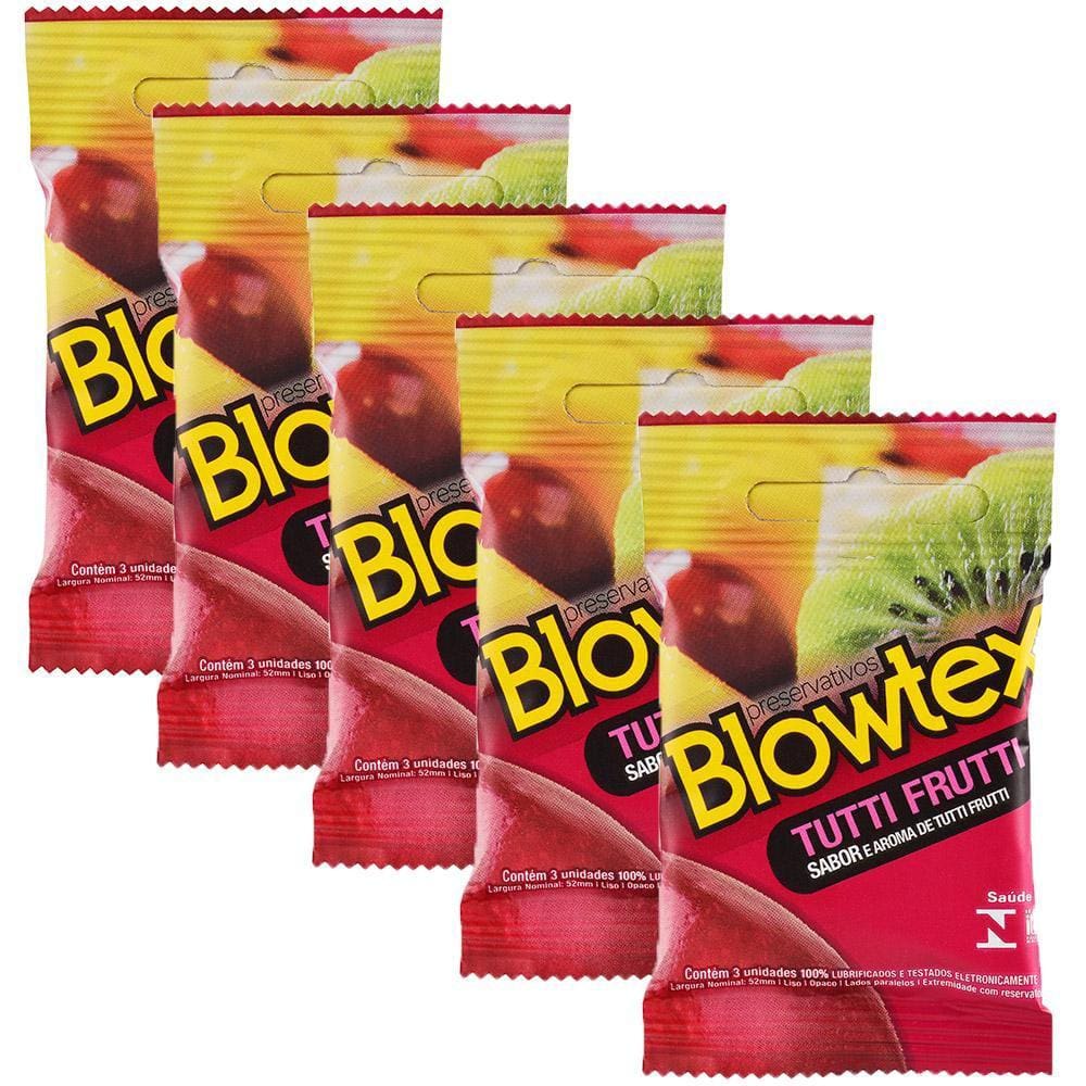 Kit 5 Pacotes Preservativo Blowtex Tutti-Frutti C/ 3 Unidades Cada