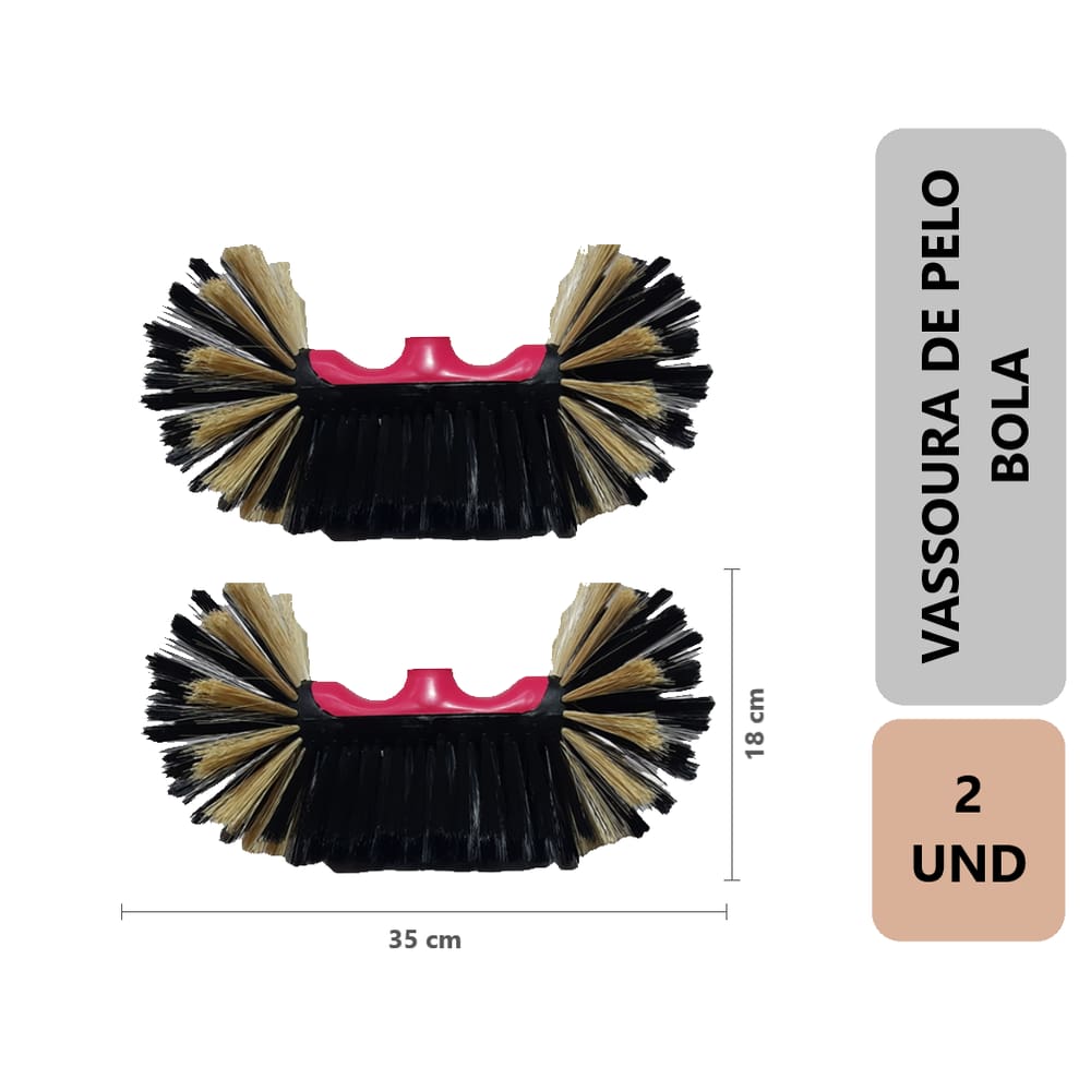 Kit 2 - Vassoura De Pelo Bola Sintético 35 Cm Sem Cabo