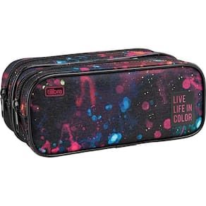 Estojo Duplo G Academie Splashes Preto Tilibra