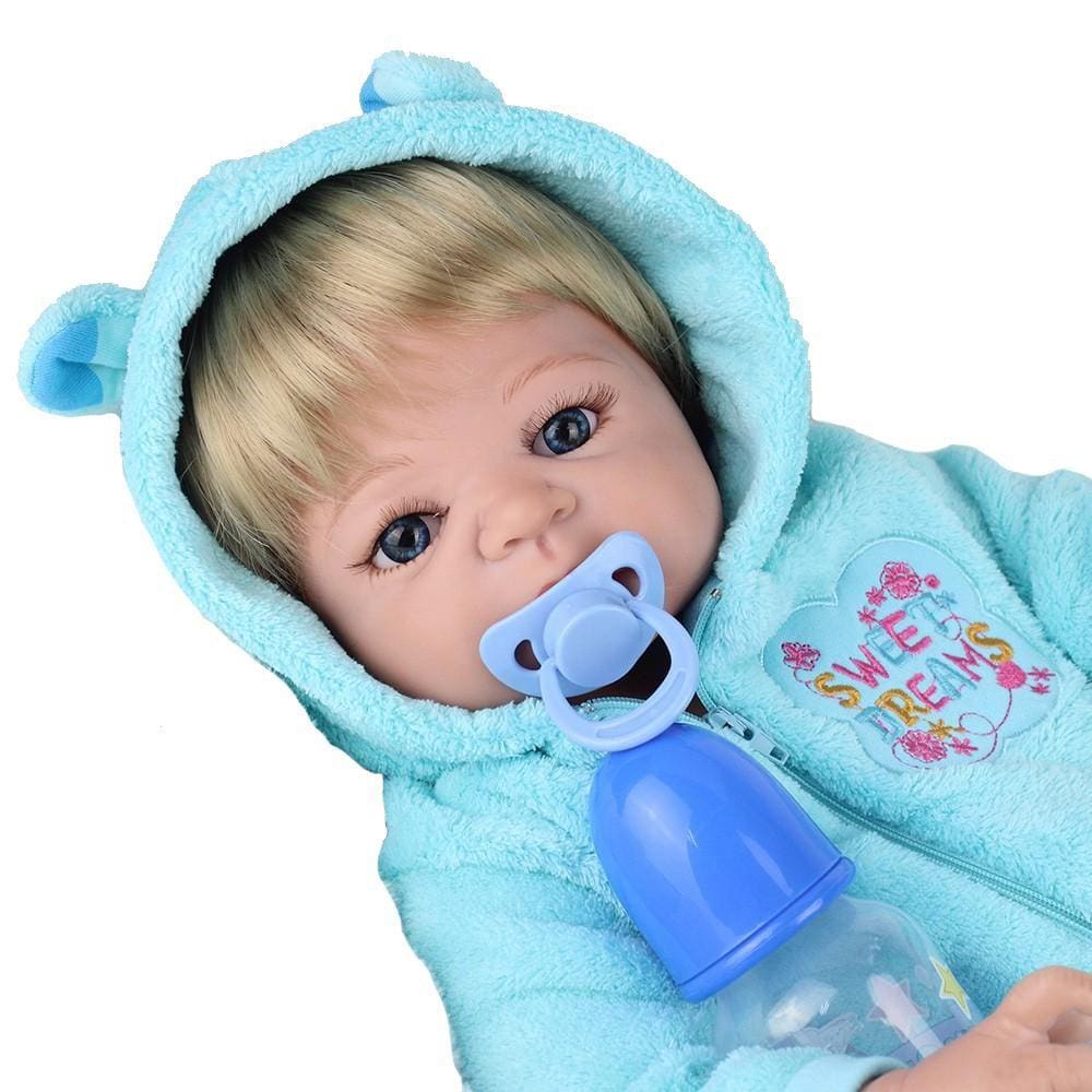 Bebê Reborn Menino Todo em Silicone 55cm - OLhos castanhos