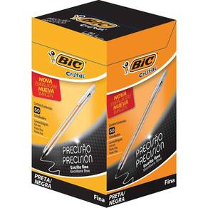 Caneta Esferográfica BIC Cristal Preta Escrita Fina - 50 uni