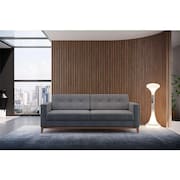 sofá 3 lugares living pés e base em madeira linho cotton cinza 180 cm