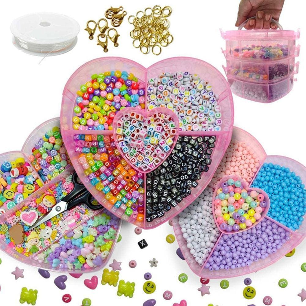 Maleta de Missangas Pingentes Letras Contas Entremeios 2830pçs Para Montar Pulseira Colar Bijuteria