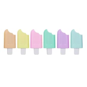 Kit Caneta Marca Texto Mini Picolé Tons Pastéis 6 Cores