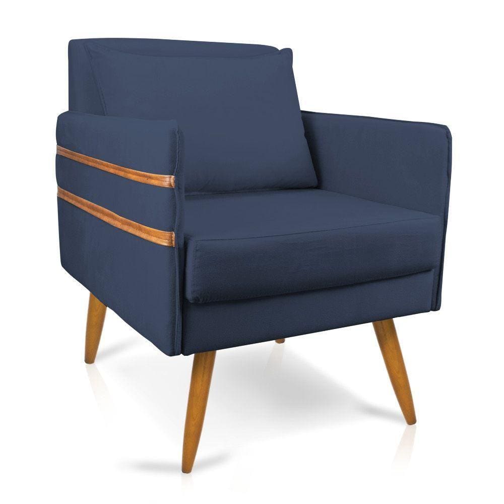 Poltrona Mari Suede Pés Palito Castanho D`Rossi Azul Marinho
