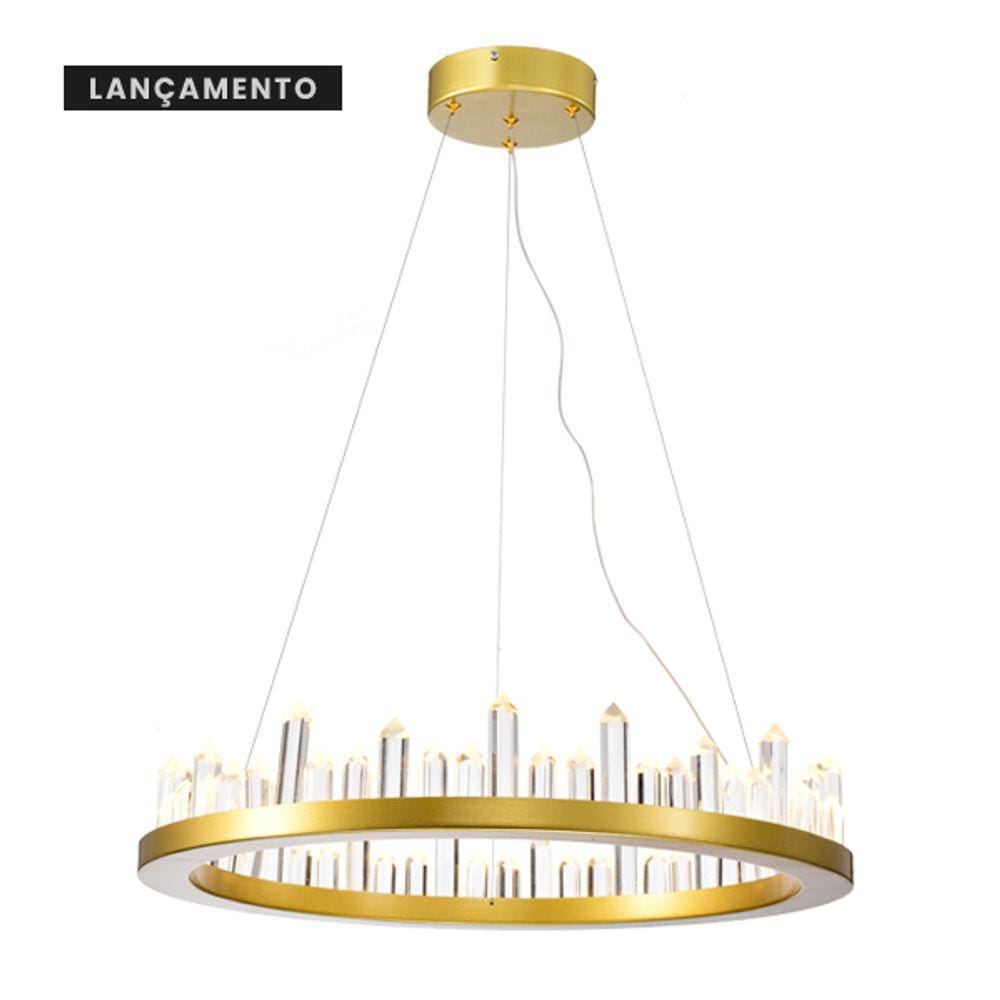 Pendente Cave- Cristal E Led- Dourado Ø60x11cm