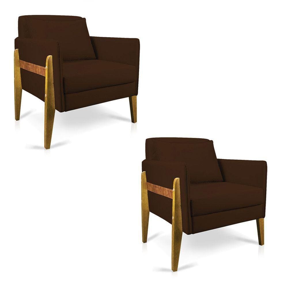 Kit 02 Poltronas Lana Suede Base De Madeira - D`Rossi Marrom
