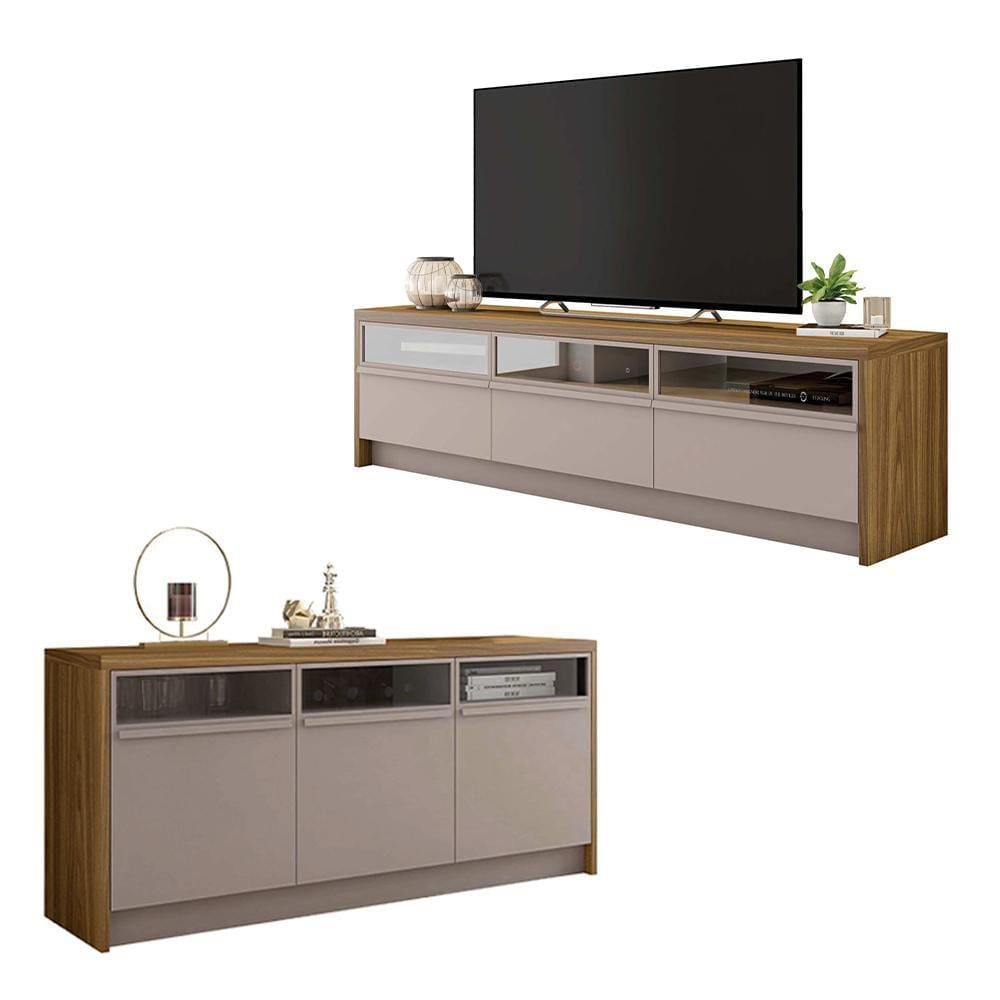 Kit Conjunto Sala de Estar Rack Bancada Buffet Vectro Caemmun
