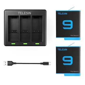 Carregador Triplo + 2 Baterias Telesin para  GoPro 9 e 10 Black