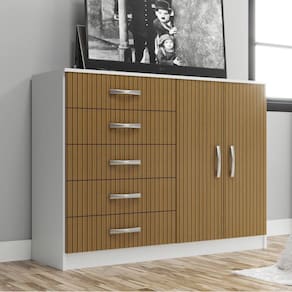 Cômoda 2 Portas 5 Gavetas Evidência Móveis branco/canaletado