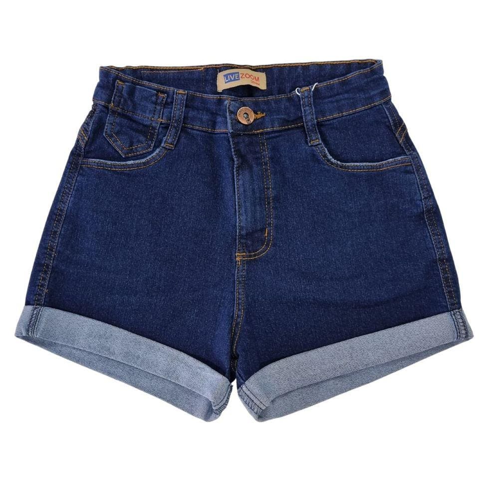 Short Jeans Feminino Curto Azul Escuro Com Elastano Barra Dobrada 36 Ao 44 Live Zoom