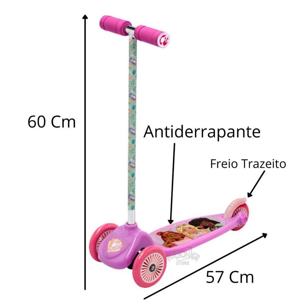 Patinete Skate Barbie 3 Rodas Infantil Alumínio F00549