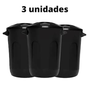 Kit Com 3 Unidades Cesto Fechado Com Tampa 30L Preto Eco Na