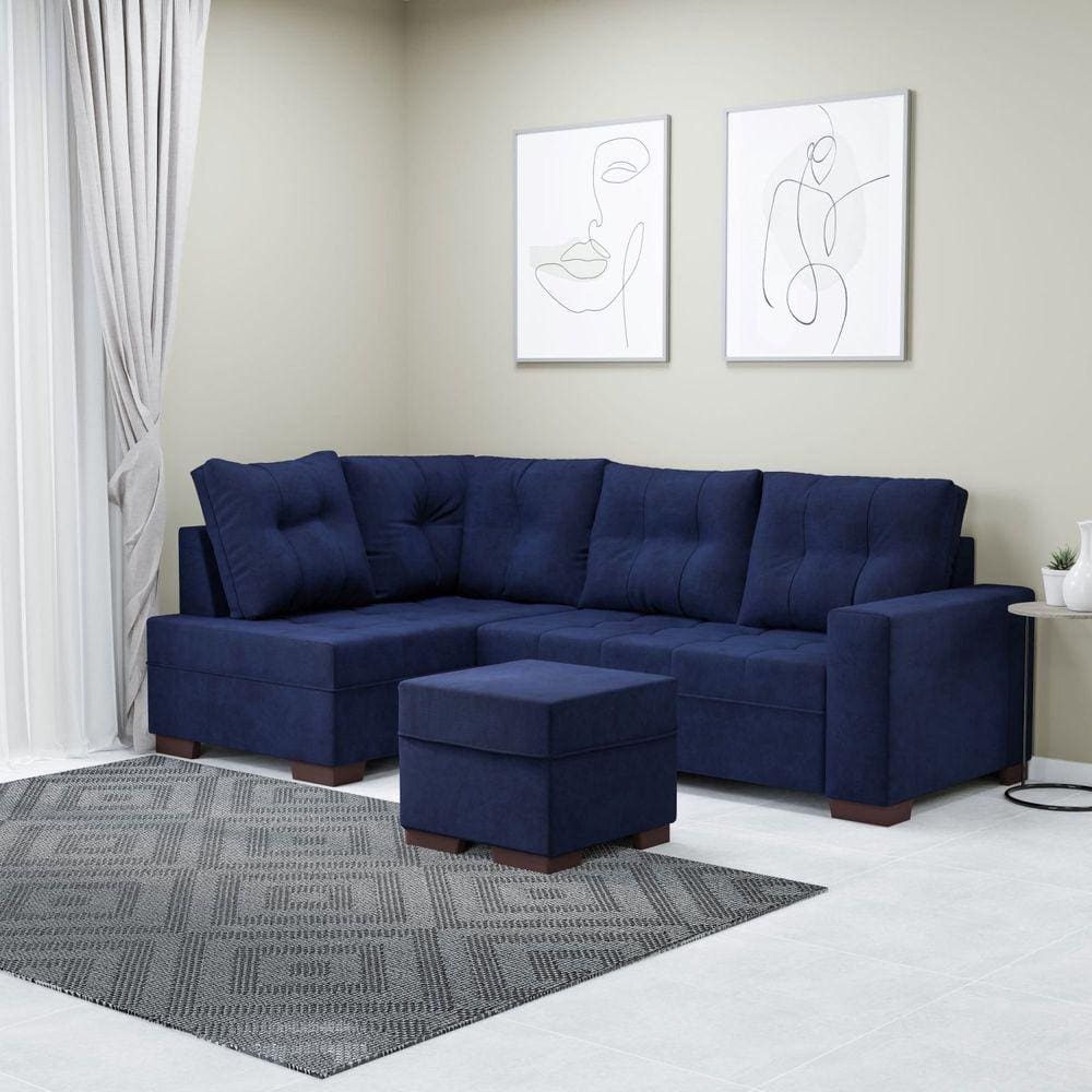 Sofá de Canto com Puff 6 Lugares 238cm Gávea Montreal Azul