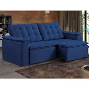 Sofá Retrátil e Reclinável 3 Lugares 220cm Palermo Estofados Ferrari Veludo Paris Azul