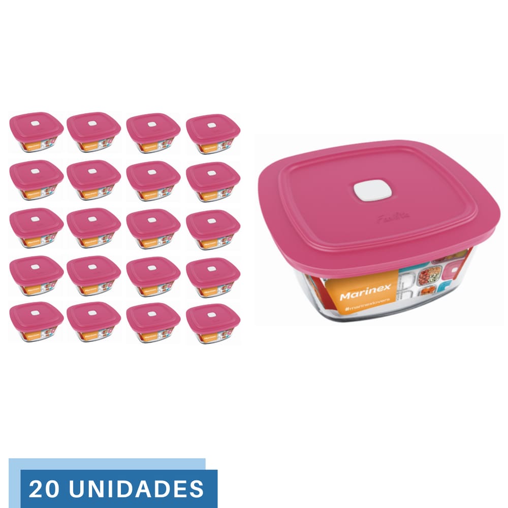20 Potes Vidro Facilita Vap Quadrado Com Tampa 1L Marinex