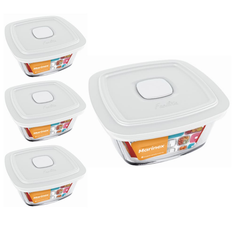 3 Potes Vidro Facilita Vap Quadrado Com Tampa 2L Marinex