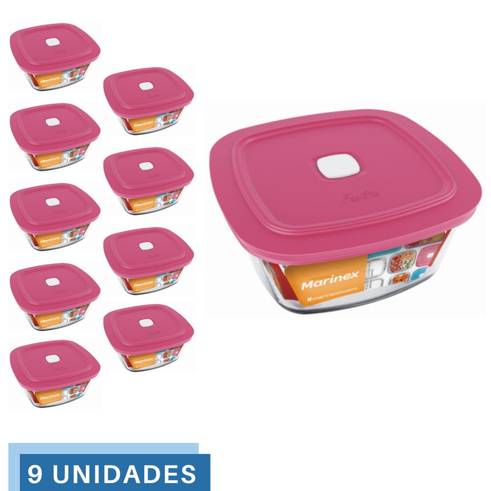 Pote Vidro Quadrado Facilita Vap Com Tampa 1L Marinex 9Un