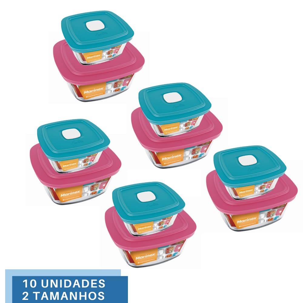 10 Potes de Vidro Com Tampa 2 Tamanhos Marinex Facilita Vap