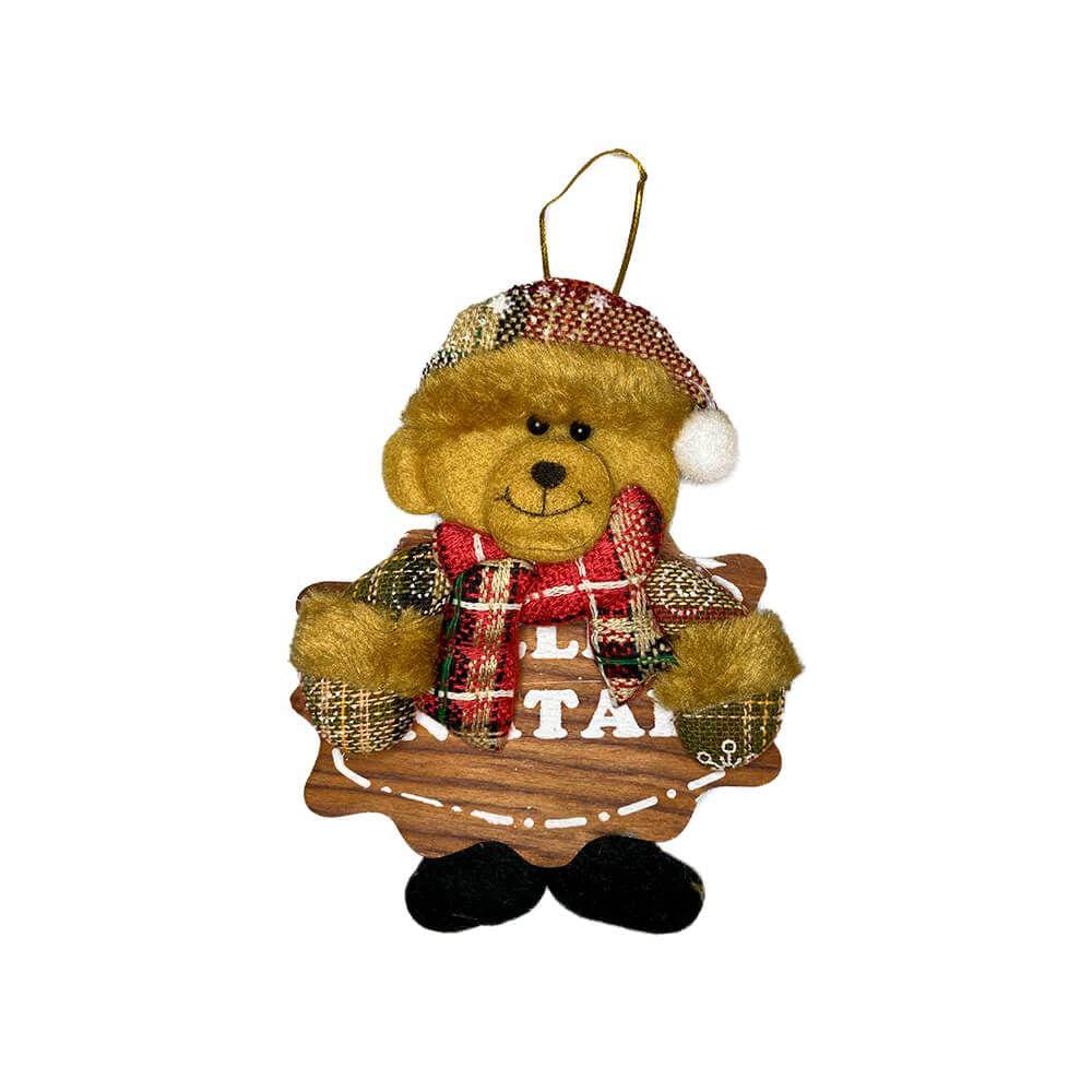 Enfeite de Natal com Placa Ursinho 15cm - Casambiente