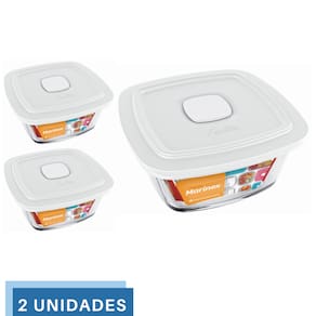 2 Potes Vidro Facilita Vap Quadrado Com Tampa 2L Marinex
