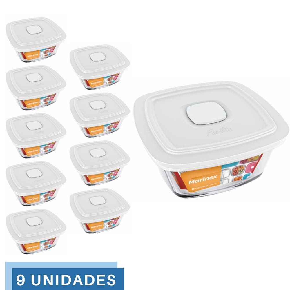 9 Potes Vidro Facilita Vap Quadrado Com Tampa 2L Marinex