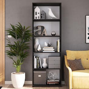 Armário Módulo Organizador Livreiro 4 Prateleiras Multiuso Decoração Sala Quarto Funcionale Preto