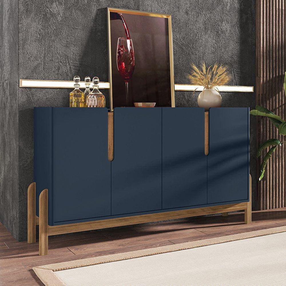 Buffet 160cm 4 Portas Lizz Casa D Azul Cobalto/Cedro