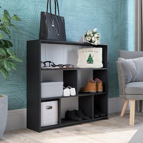Armário Módulo Organizador 7 Nichos 2 Prateleiras Multiuso Decoração Sala Quarto Funcionale Preto