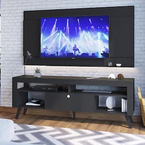 Kit Conjunto Home Com Rack Bancada E Painel Para Tv Até 70 Polegadas Itália Sala de Estar Preto