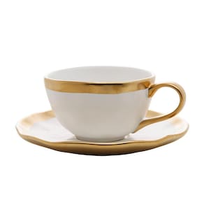 Xícara De Café De Porcelana Branco E Dourado Dubai 90Ml
