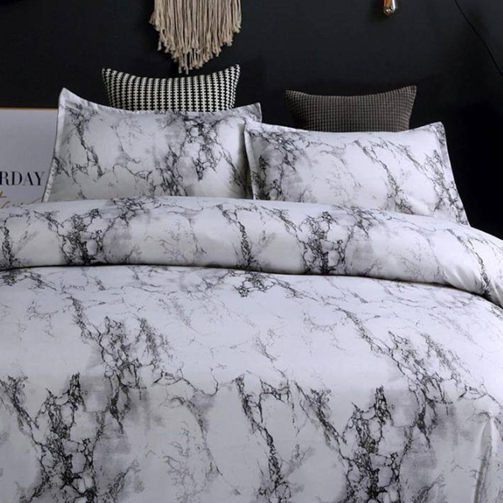 Kit Jogo De Cama Casal King 7 Peças Edredom Mármore Decor