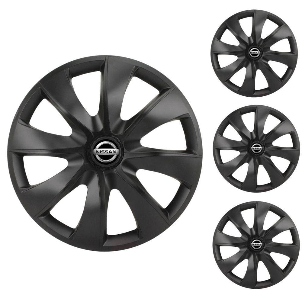 Jogo Calota Aro 14 Prime Fosc Black Elitte Preto Fosco + Emblema Resinado Nissan (March Versa Sentra)