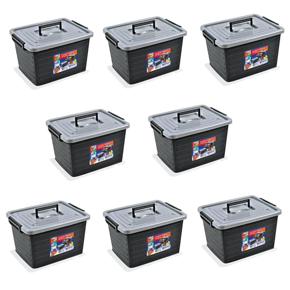 Kit 8 Caixas Organizadoras 35 Litros Preta 25166 Arqplast