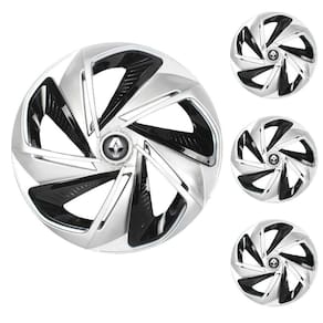 Jogo Calota Aro 14 Nitro X Silver Black Elitte Prata Preto + Emblema Resinado Renault (Sandero Logan Clio Scenic Megane Kwid)