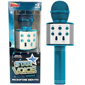 Microfone Sem Fio Bluetooth Karaokê Portátil Usb - Azul