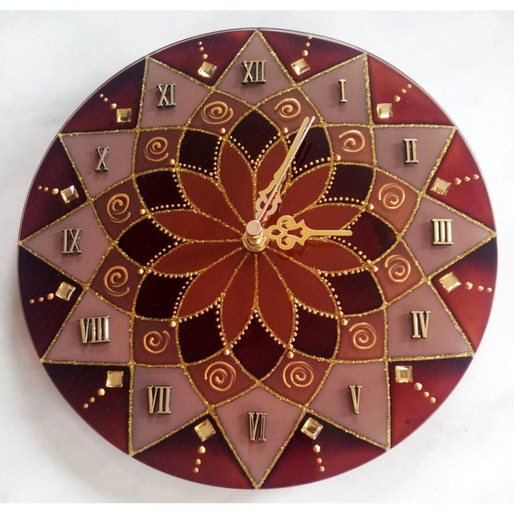 Relógio mandala Terra em vidro de 25cm