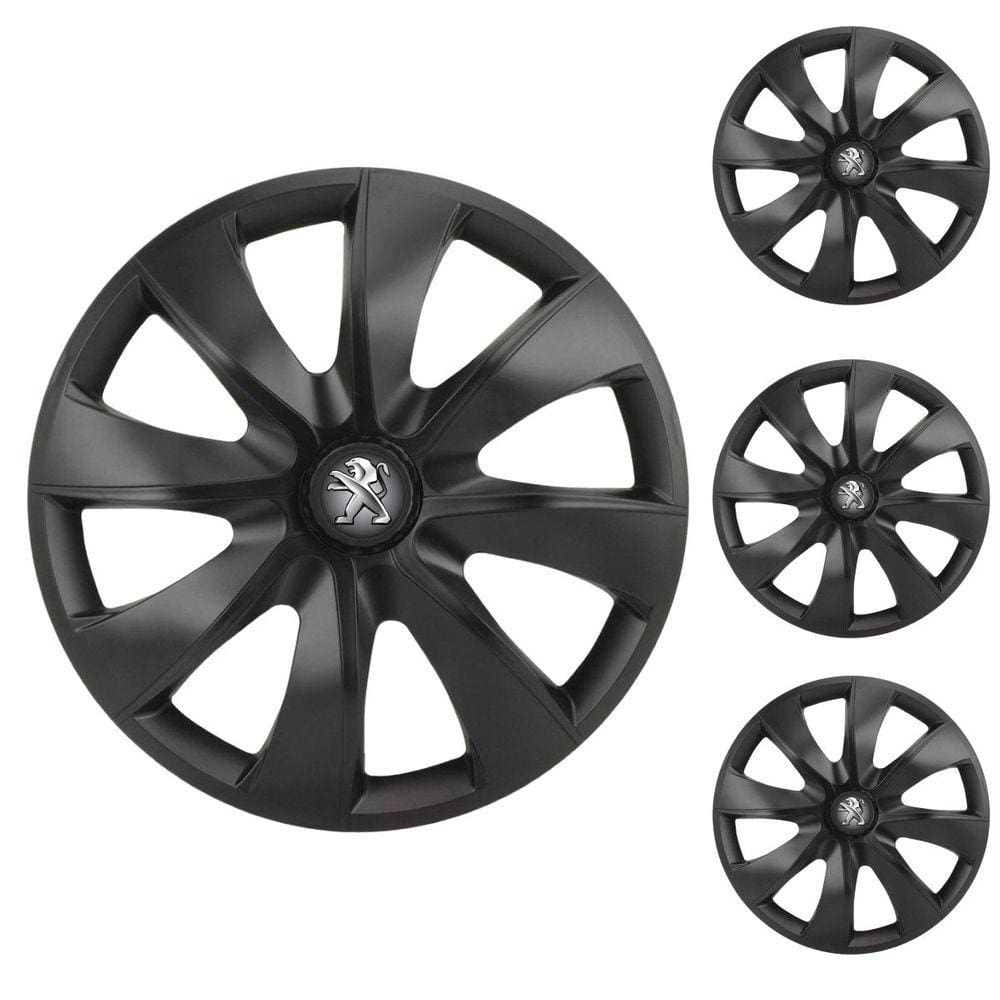 Jogo Calota Aro 14 Prime Fosc Black Elitte Preto Fosco + Emblema Resinado Peugeot (206 207 208 307)