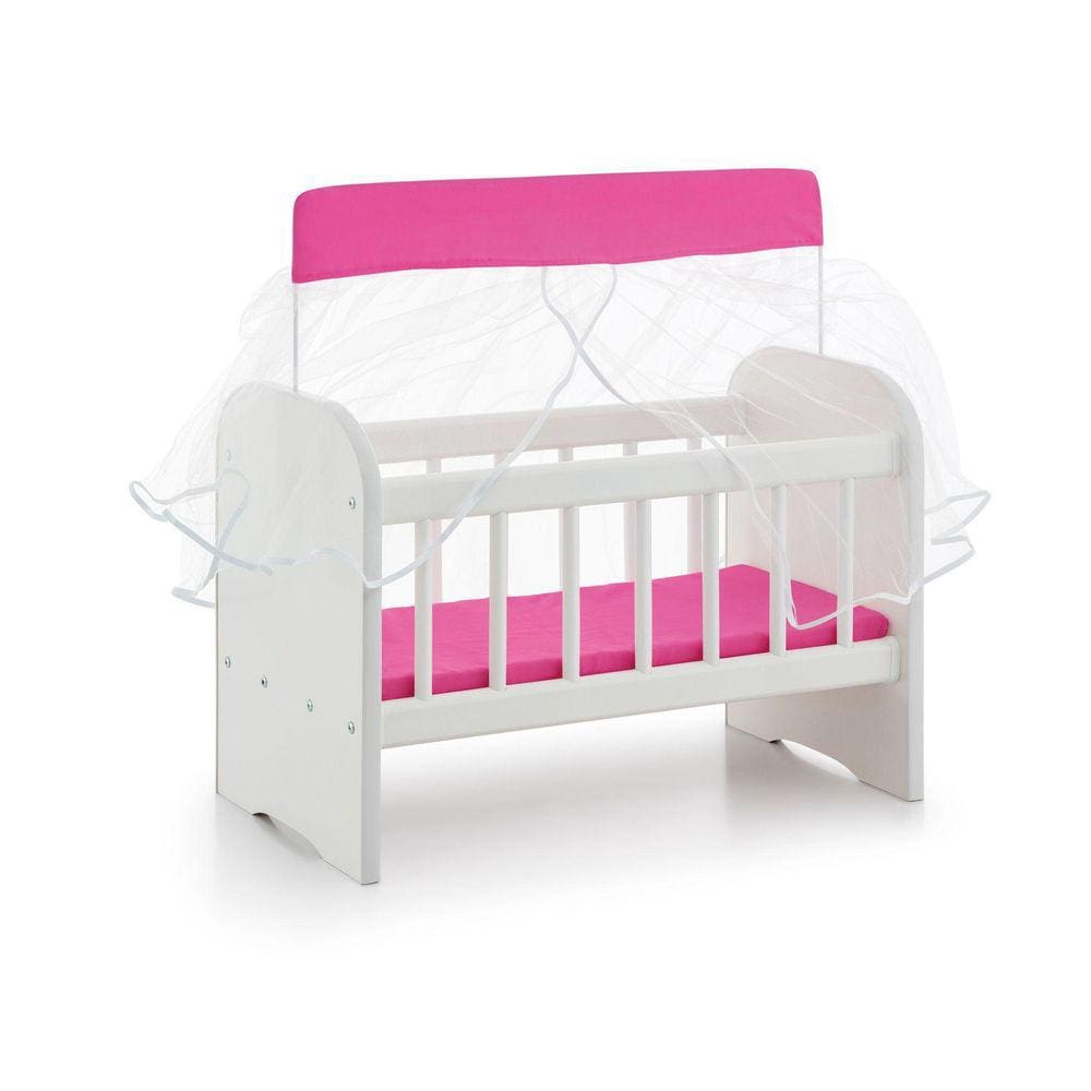 Berço Para Boneca Ninar Com Enxoval Pink