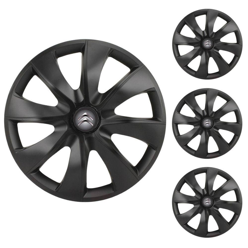 Jogo Calota Aro 14 Prime Fosc Black Elitte Preto Fosco + Emblema Resinado Citroen (C3 C4 Aircross Berlingo)