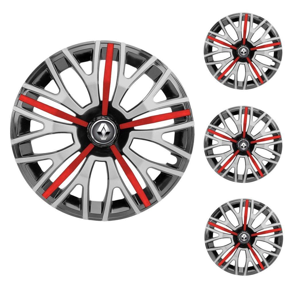 Jogo Calota Aro 13 Triton Sport Black Silver Red Elitte Preto Prata Vermelho + Emblema Resinado Renault (Sandero Logan Clio Scenic Megane Kwid)