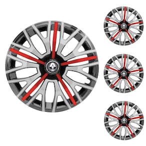 Jogo Calota Aro 14 Triton Sport Black Silver Red Elitte Preto Prata Vermelho + Emblema Resinado Renault (Sandero Logan Clio Scenic Megane Kwid)
