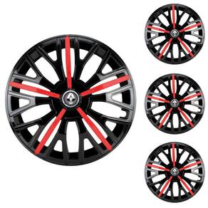 Jogo Calota Aro 14 Triton Sport Black Red Elitte Preto Vermelho + Emblema Resinado Renault (Sandero Logan Clio Scenic Megane Kwid)