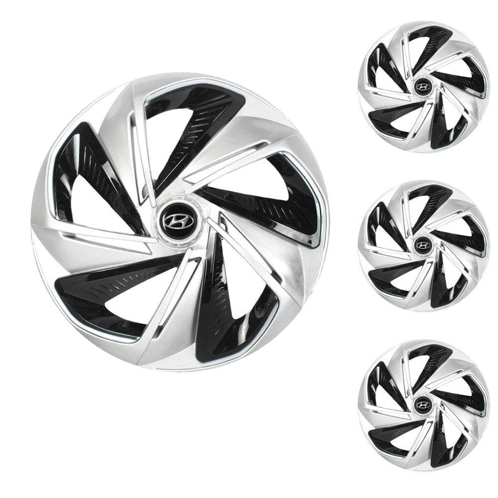 Jogo Calota Aro 14 Nitro X Silver Black Elitte Prata Preto + Emblema Resinado Hyundai (HB20 HB20S)