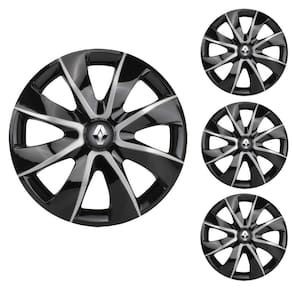 Jogo Calota Aro 14 Prime Black Silver Elitte Preto Prata + Emblema Resinado Renault (Sandero Logan Clio Scenic Megane Kwid)